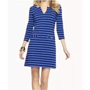 Lilly Pulitzer Blue A-line Dress V-neck 3/4 Sleeve - M